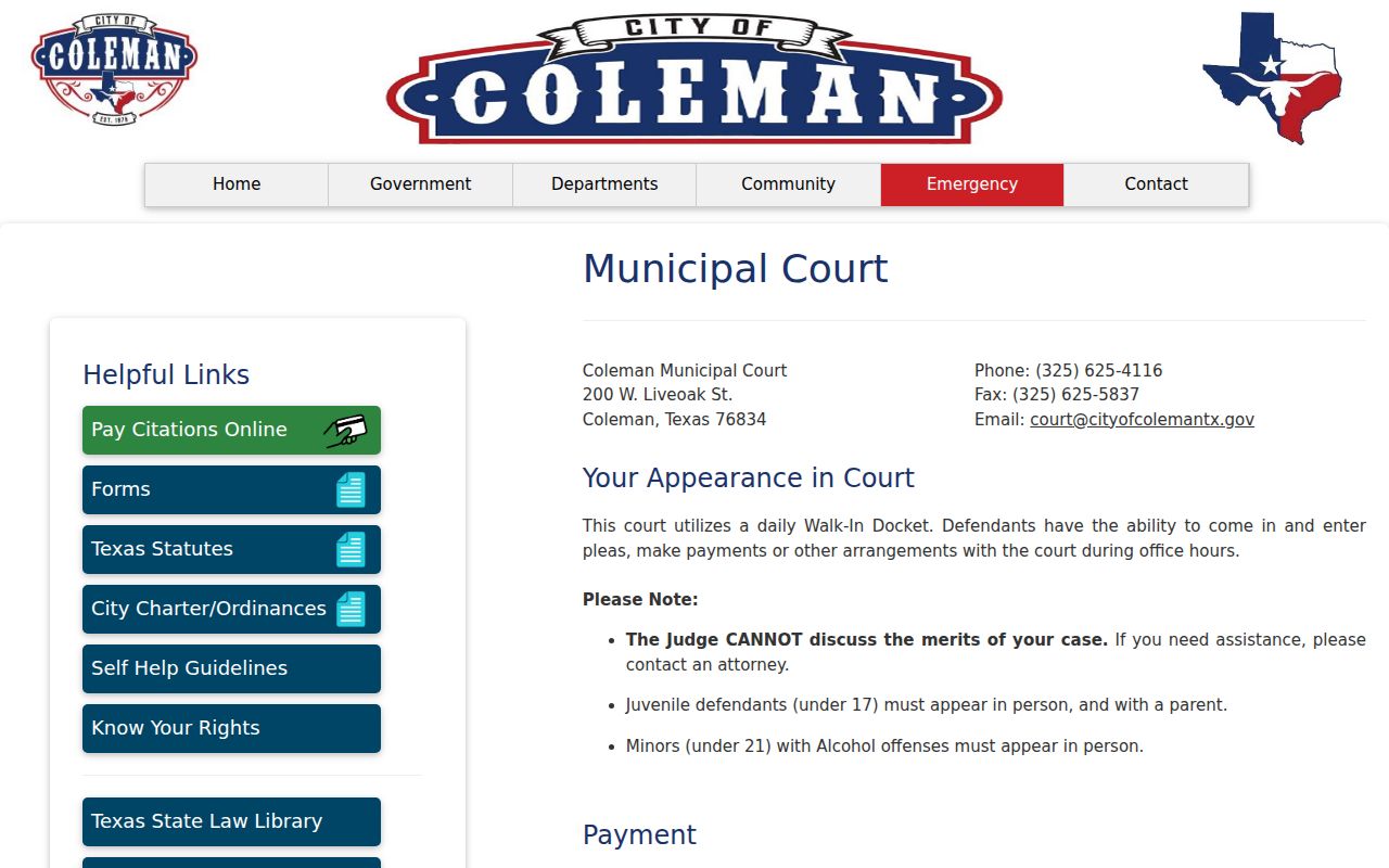 Coleman criminal records and Municipal Court docket source