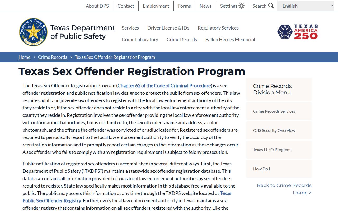 Coleman County sex offender registration guidance from Texas DPS
